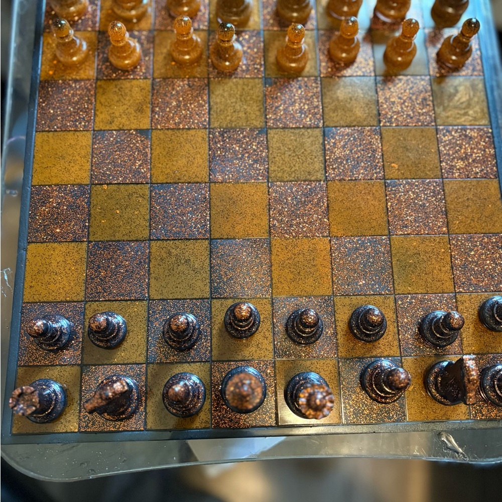 Resin Elegant Brown and Gold Chess Set
